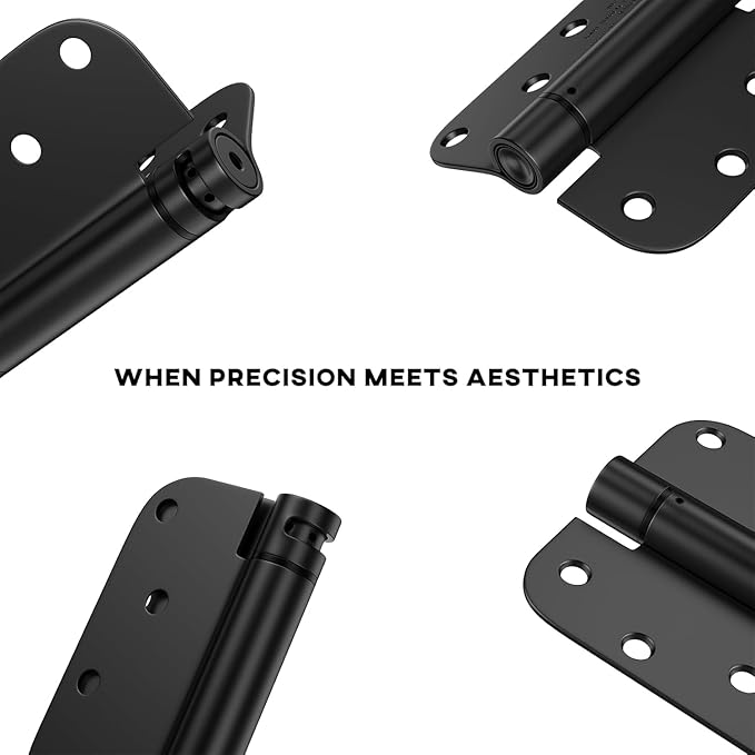 goldenwarm 6 Pack Black Self Closing Door Hinges with 5/8'' Radius Corners - Adjustable Tension Soft Close Hinges for Interior/Exterior Doors, Heavy Duty 4 Inch Hinges with Durable & Quiet Closure