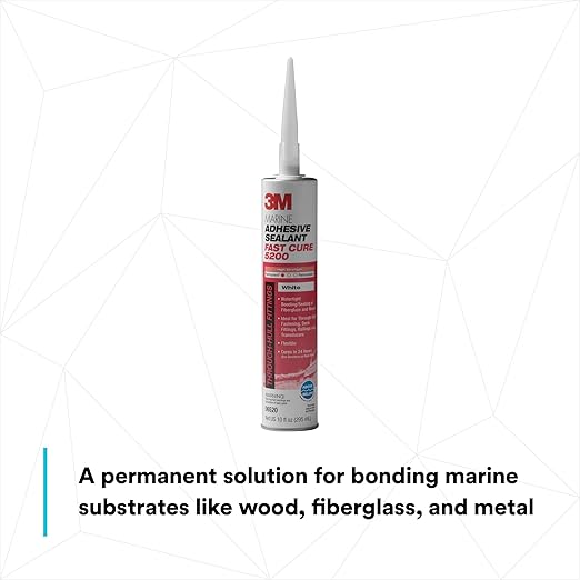 3M Marine Adhesive Sealant 5200FC Fast Cure, White, Flexible Bonds, Water-Resistant, 10 fl oz (295 mL) Cartridge with Nozzle, 1 Each