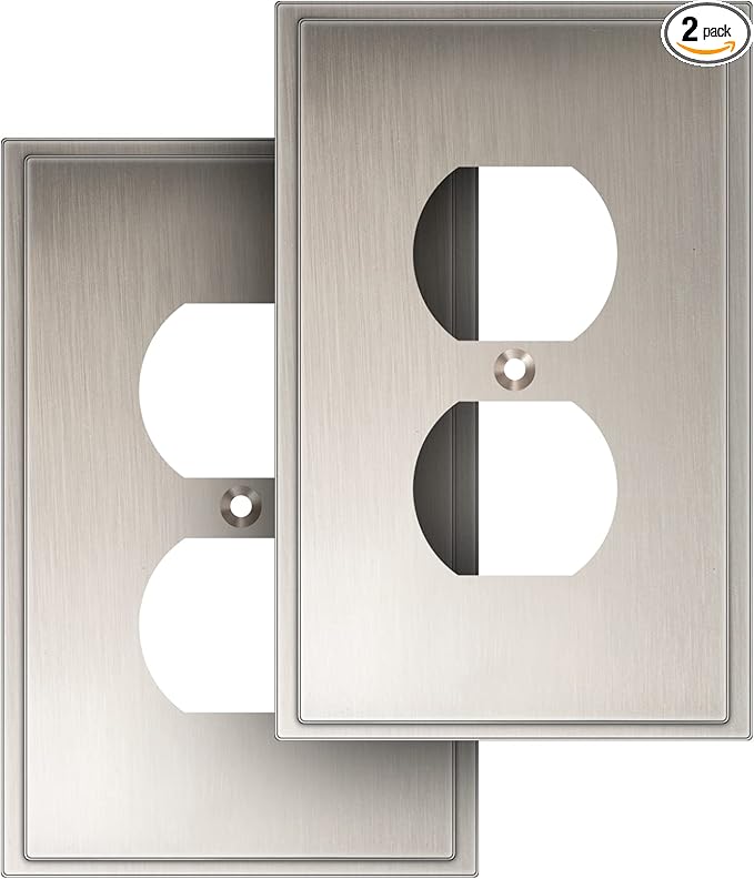 Henne Bery Soft Modern Decorative Wall Plate Switch Plate Outlet Cover (Single Duplex 2PK, Satin Nickel)