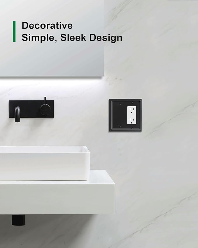 2-Pack Combo Blank/Decorator Wall Plates, Black Decorative Switch Plates and Outlet Covers, Durable Natural Bamboo Fiber Wall Plates for Electrical Outlets, Receptacle, GFCI Outlet, Dimmer Switch