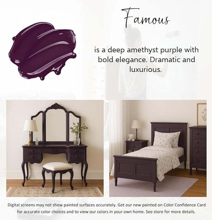 ALL-IN-ONE Paint by Heirloom Traditions, Famous (Deep Amethyst), Quart - Durable cabinet and furniture paint. Built in primer and top coat, no sanding needed. Includes our 30 featured color card.