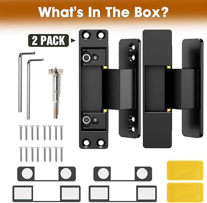 4.5" Hidden Door Hinge/Concealed Hinges,Invisible Hinges,Invisible Door Silent Door Hinge 110 Degree Swing Hinge 2-Way Adjustable Butt Hinge 4.5 x 2 x 1 (2, Black)