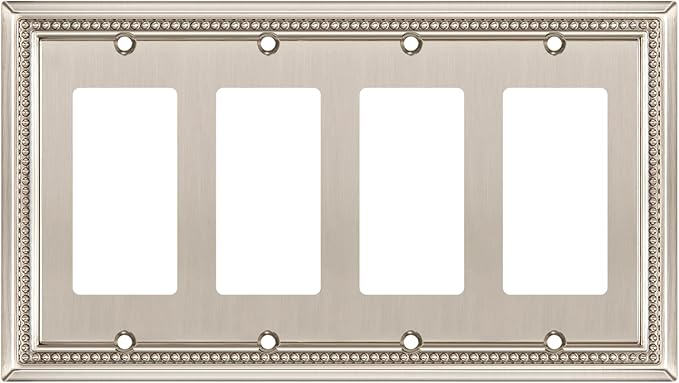 Henne Bery Sunken Pearls Heavy Duty Decorative Wall Plate Switch Plate Outlet Cover (Quad Decorator, Satin Nickel)