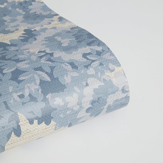 Tempaper Textured Blue Canopy Toile Faux Grasscloth Removable Peel and Stick Wallpaper, 20.5 in X 16.5 ft, Made in The USA