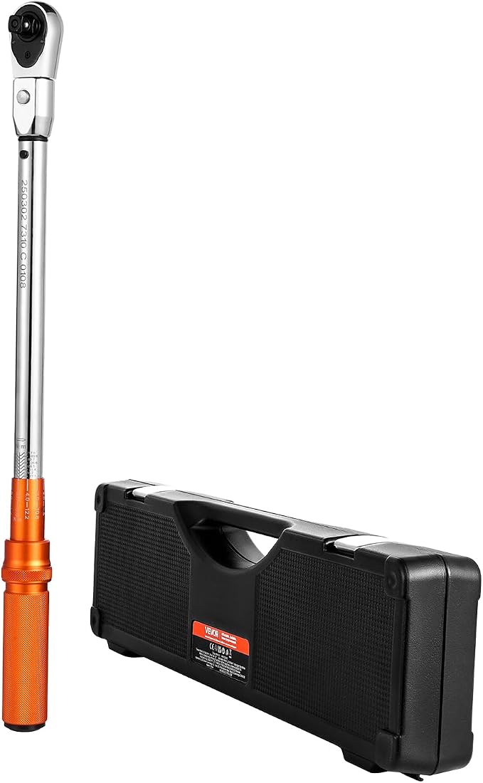 VEVOR Adjustable Torque Wrench 1/2 Inch Drive, 20-160Ft.lb/27.1-216.8Nm, 38MM Open End, 3/8 Inch Drive Torque Wrench with Interchangeable Jaw & Ratchet Head for HVAC, Car, Moto, Narrow Pipeline