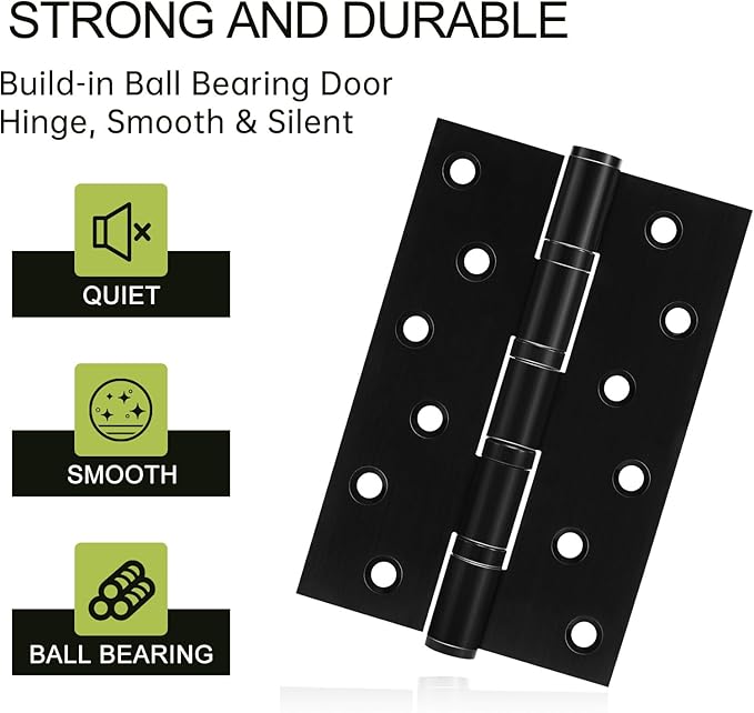 6 Pack Black Door Hinges 6 Inches Ball Bearing Hinges Heavy Duty Stainless Steel Hinge with Screws, Square Corner, Smooth and Quiet