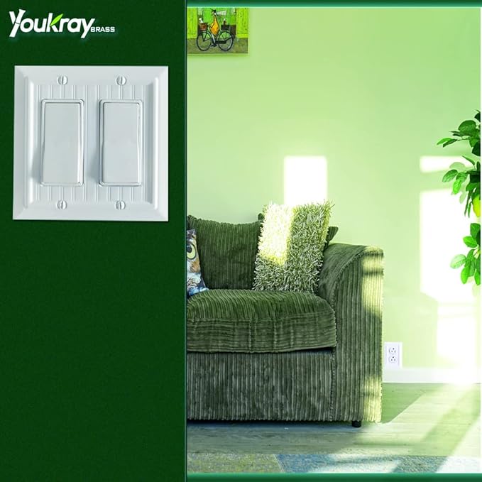Pure White Classic Beadboard Wall Plates,Light Switch Covers,Electrical Outlet Covers, Switch Plates of Various Combination, Nature Bamboo Fiber Wall plate (2 Gang Decorator 2 Pack)