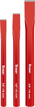 Titan 17081 3-Piece Heavy-Duty Cold Chisel Set, Includes 3/8, 5/8, & 1/2" Metal Chisels for Carpentry, Metalwork, Woodwork, & Masonry Work
