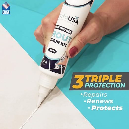 PentaUSA Tile Grout Repair Kit - White Premixed Acrylic Sanded Grout Filler for Bathroom, Shower, and Kitchen, Water-Resistant Tube with Applicator, Fills Cracks and Gaps, Fast Drying (8.8oz / 250g)