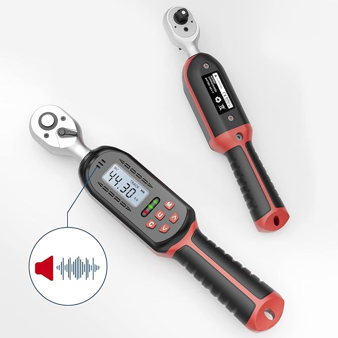 VANPO 3/8 Inch Digital Torque Wrench with Preset Values, 2.2-44.3 Ft-lbs/3-60Nm, Buzzer and LED Notification, Small Electronic Torque Wrench for Motorcycles | 3-60Nm, Small Electronic Torque Wrench with Preset Value, Buzzer and LED Notification or Moto...