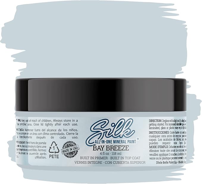 Dixie Belle Silk All-in-One Mineral Paint - Bay Breeze (4oz) - Nautical White Water Based Built-In Primer + Topcoat for Wood + Metal - Durable Furniture Paint - Low Reflective Finish