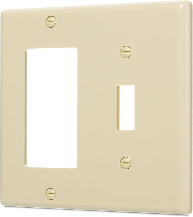 Bates- Combination Wall Plate, Toggle Switch/Decorator, Ivory, 4.5"x4.57"/Standard Size, 2 Gang Wall Plate