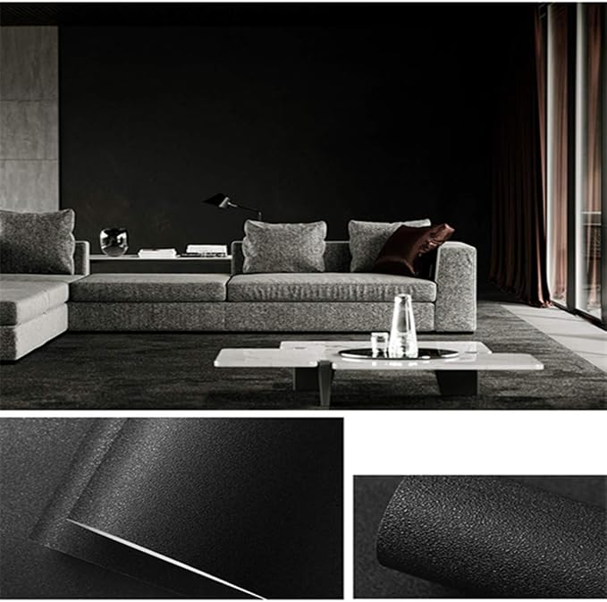 23.6 in x 236.2 in Black Wallpaper Black Peel and Stick Wallpaper | Soild Matte Textured Self Adhesive Removable Vinyl Film Paper for Cabinets Countertops Wall Decoration Coverings