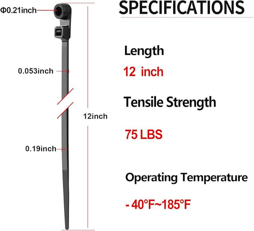 1000 PCS 12 inch Black Zip Ties with Screw Hole 70lbs Mountable head Cable Ties Straps Multipurpose Heavy Duty Nylon Cable Zip Ties with Screw Mounting Hole
