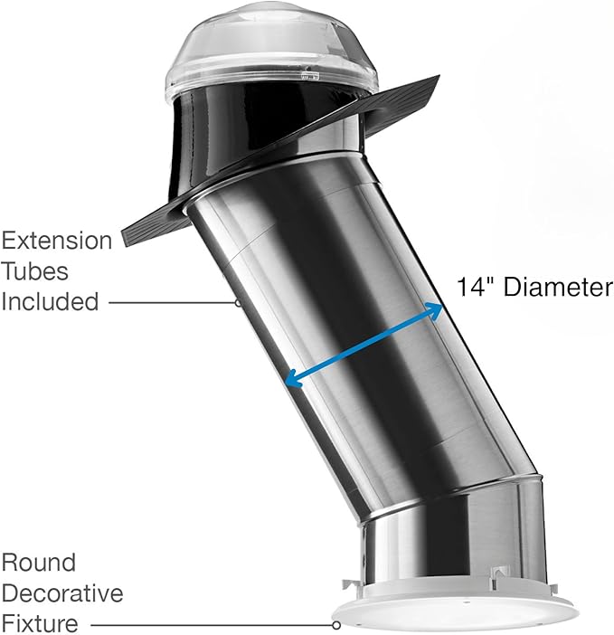 Solatube® 290 DS 14-inch Tubular Skylight Extension Kit – 40-inch Reach for High Ceilings & Deep Attics – High-Capacity Daylighting for Kitchens & Living Rooms – Includes 2 x 20" Tubes