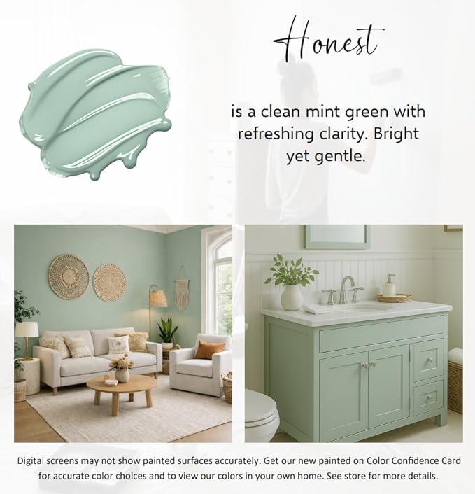 ALL-IN-ONE Paint by Heirloom Traditions, Honest (Mint Green), 8oz Sample - Durable cabinet and furniture paint. Built in primer and top coat, no sanding needed. Includes our 30 featured color card.