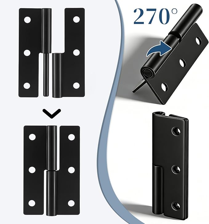 2 Pcs Lift Off Hinge Cabinet Door Hinges Black Butt Hinge 2.4 Inch Right Handed Slip Joint Flag Hinges for Cabinet Doors