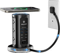 Kakyanill 30W USB Charging Station, Power Strip Tower, 9 AC Outlets with 8 USB Ports(4 USB-C), 6Ft Flat Plug Retractable Extension Cord, for Home Office Dorm, Black