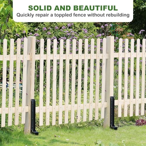 Fence Post Repair Kit, Heavy Duty One-Piece Steel Anchor & Stakes for Repair Broken Tilted Leaning Wood Posts, Rust-Proof Easy Installation, Upgraded 11-Gauge Thickness (6 Pack)