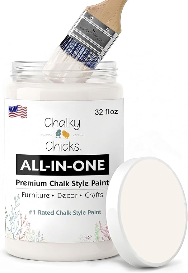 Chalky Chicks 32 Fl Oz Matte Aged Burlap (White) Chalk Paint for Furniture Without Sanding - No Prep Furniture Paint No Sanding All in One for Crafts, Wood, Walls, Cabinet, Metal, Dresser, Farmhouse