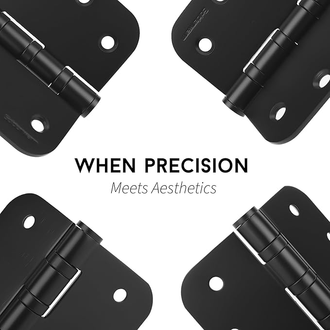 goldenwarm 3 Pack 4'' Black Ball Bearing Door Hinges – Heavy Duty Stainless Steel Hinges for Interior & Exterior Doors, 5/8'' Radius Corners