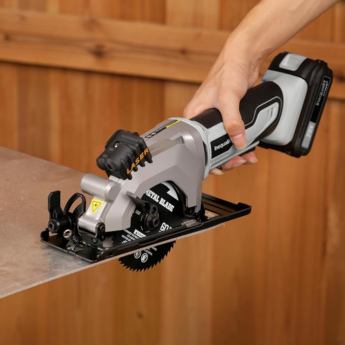 Mini Circular Saw, 3500RPM Corded Compact Saw with 4-1/2" 24T TCT Blades, Laser Guide, Rip Guide, Vacuum Adapter and Blade Wrench, Max Cutting Depth 1-11/16"(90°), 1-1/8"(45°） (Cordless 2A)