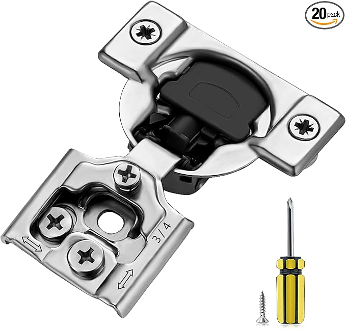 Ravinte 20 Pack 10 Pair 3/4 inch Overlay Soft Close Kitchen Cabinet Hinges Stainless Steel Adjustable Kitchen Hinges Satin Nickel Cabinet Hardware