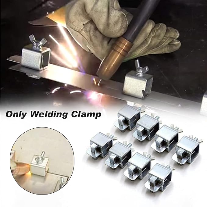 KASCLINO Butt Welding Clamps, 8pcs Multifunctional Small Butter-Fly Shaped Auto Body Panel Clamps for Edge to Edge Welding Magnetic Ground Clamp Welding Door Alignment Tool(Silver)