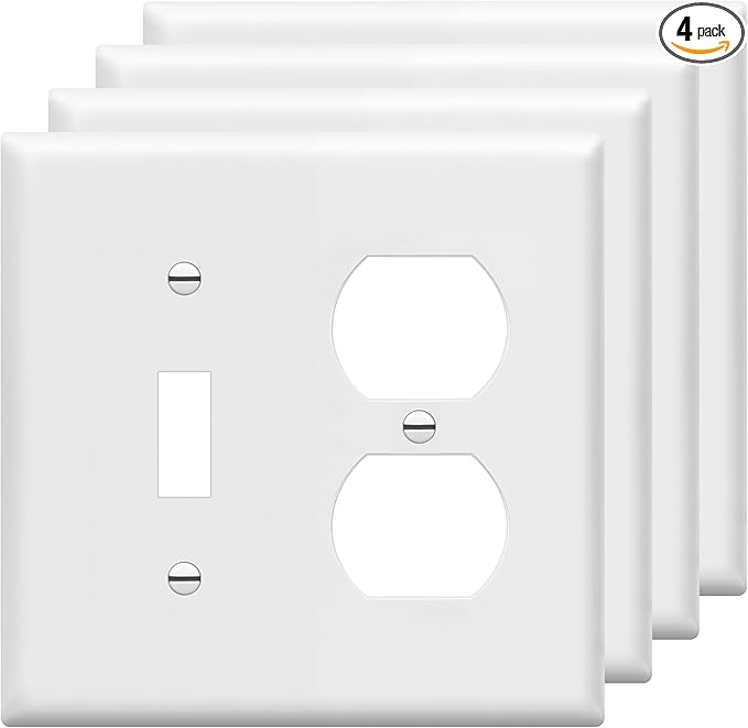 ENERLITES Combination Toggle Light Switch/Duplex Receptacle Outlet Wall Plate, Gloss Finish, Size 2-Gang 4.50" x 4.57", Polycarbonate Thermoplastic, 881121-W, White (4 Pack)