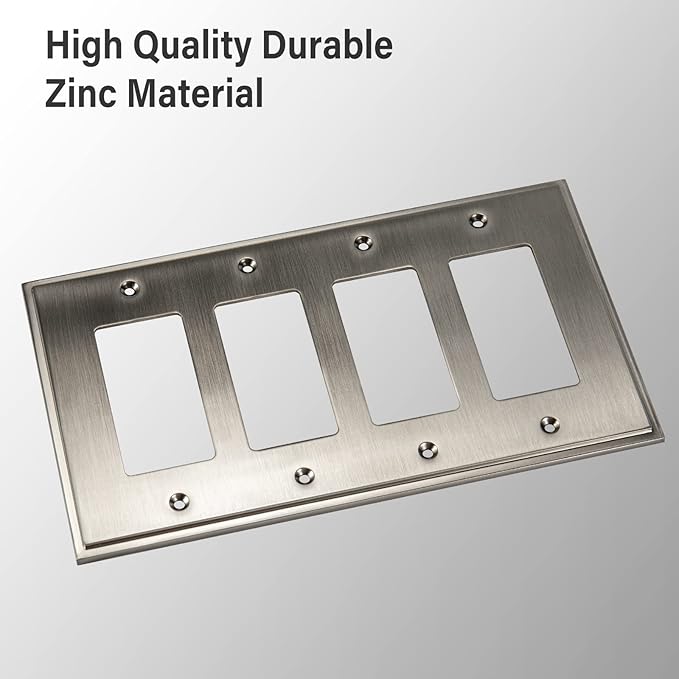Henne Bery Soft Modern Decorative Wall Plate Switch Plate Outlet Cover (Quad Decorator, Satin Nickel)