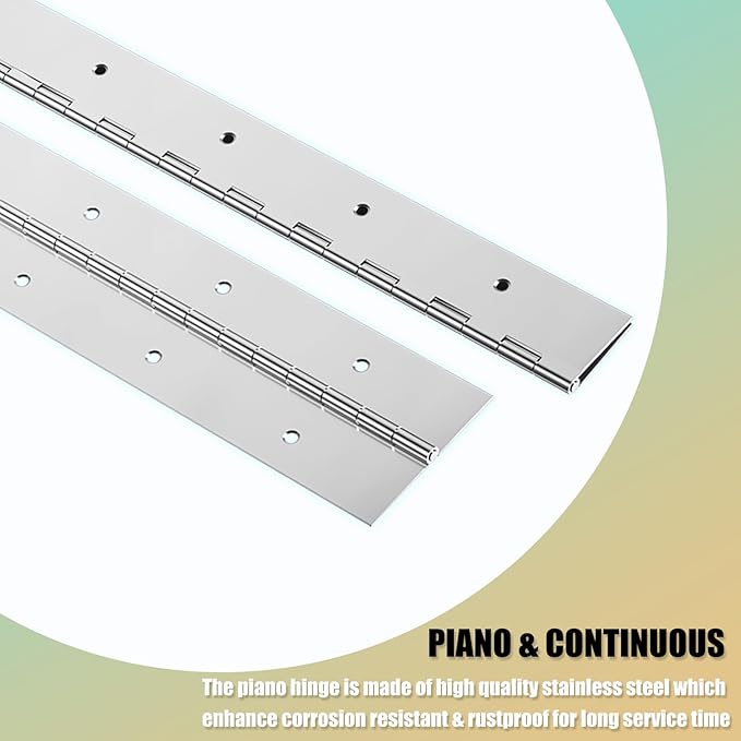 2PCS 20Inch Continuous & Piano Hinges, Heavy Duty Stainless Steel Piano Hinge with Hole, 0.05" Thickness/1.2" Open Width Folding Cabinet Door Butt Hinge