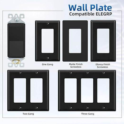 ELEGRP 3 Way Decorative Light Switch, 15Amp, 120-277 Volt, AC Decorator Rocker Paddle Wall Switch Replacement, Self-Grounding, Residential and Commercial Grade, UL Listed (5 Pack, Glossy Black)