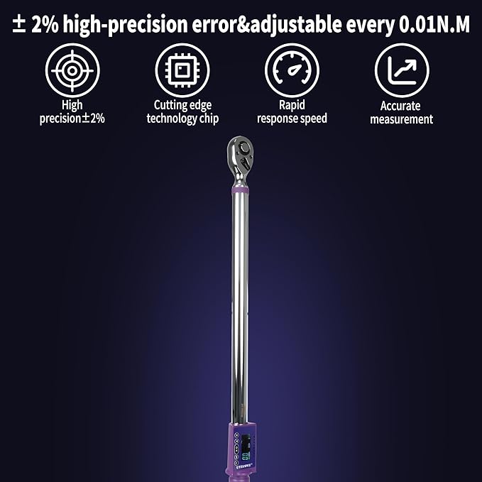 Digital Torque Wrench 1/2 Drive, (14.7-295 FT-LB/20-400N.M) ±2% High Accuracy Digital Torque Wrench, With Vibration, Buzzer and LED Alert