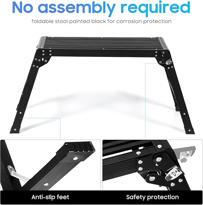 LEADALLWAY Aluminum Work Platform Step Ladder 30"x12"x20" Heavy Duty Foldable 330 Lbs Capacity, Black