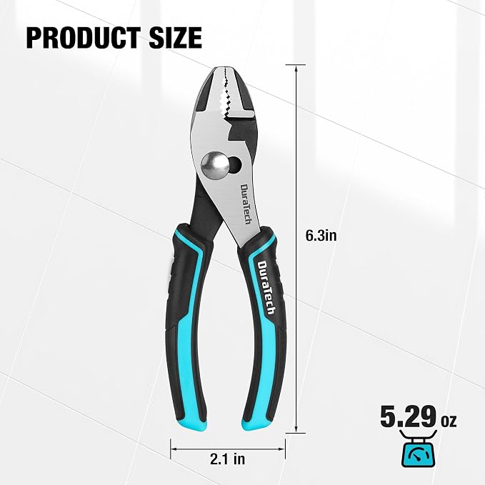DURATECH 6 Inch Slip Joint Pliers, Small Pliers with Comfortable TPR Handle, High Carbon Steel, Swivel Rivet & DURATECH 3-Piece Compound Pliers Set, Gen 2 Dual Pivot Design for Ultra Labor-Saving