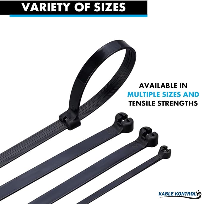Kable Kontrol Metal Pawl Cable Ties 8 Inch 100 Pcs, 50 Lbs Test – Black | Metal Tooth, Stainless Steel Toothed Self-Locking Ties, UV Resistant Steel Barb Zip Ties for Indoor & Outdoor Use