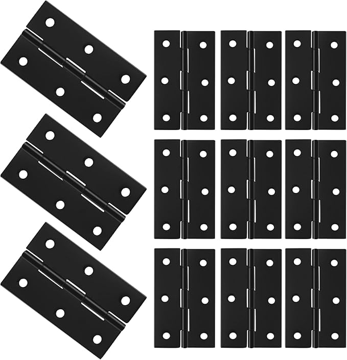 12pcs Butt Hinges Black Door Hinges, 2.87" x 1.73" Cabinet Door Hinge, Flat Folding Box Hinges for Jewelry, Wooden Box, Small Cupboard Furniture Hinges