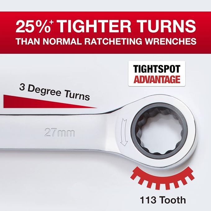 Jaeger 27 mm Combo Ratchet Wrench, 113-Tooth, Chrome Vanadium, Metric