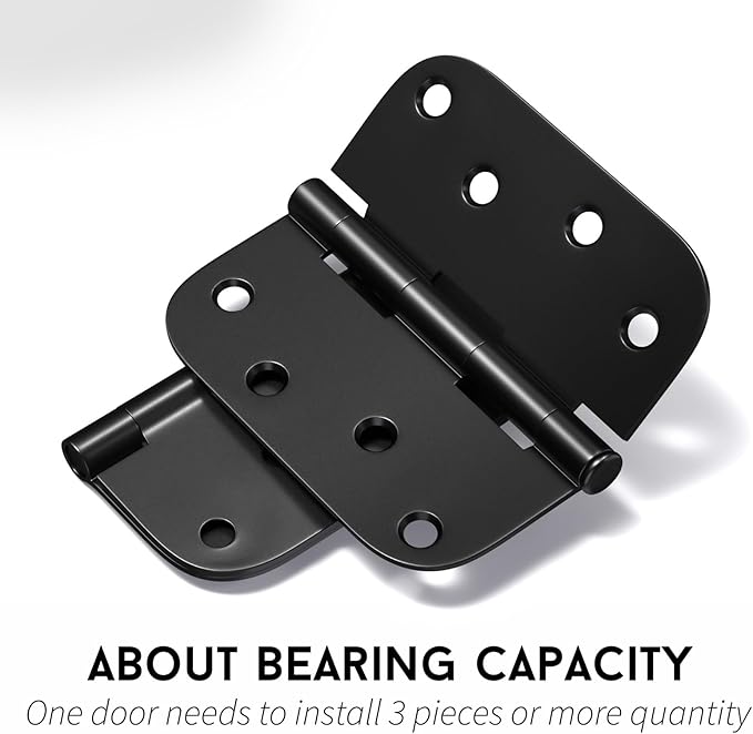 Goldenwarm 24 Pack Black Matte, Heavy Duty 4in x 4in Door Hinges with 5/8" Radius Corners