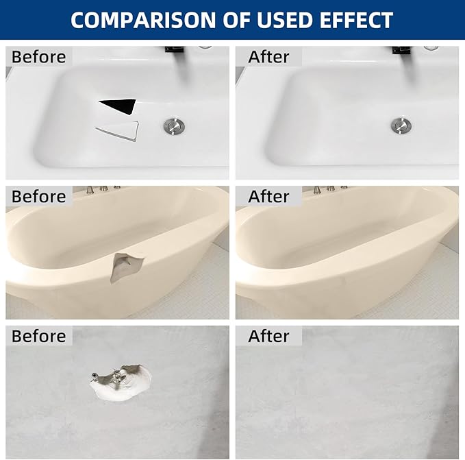 Tub and Fiberglass Shower Repair Kit White, 3.7oz Porcelain Tile Repair Kit, Porcelain Sink and Acrylic Bathtub Repair Kit for Cracks Chips Dents Holes Almond/Biscuit/Bone