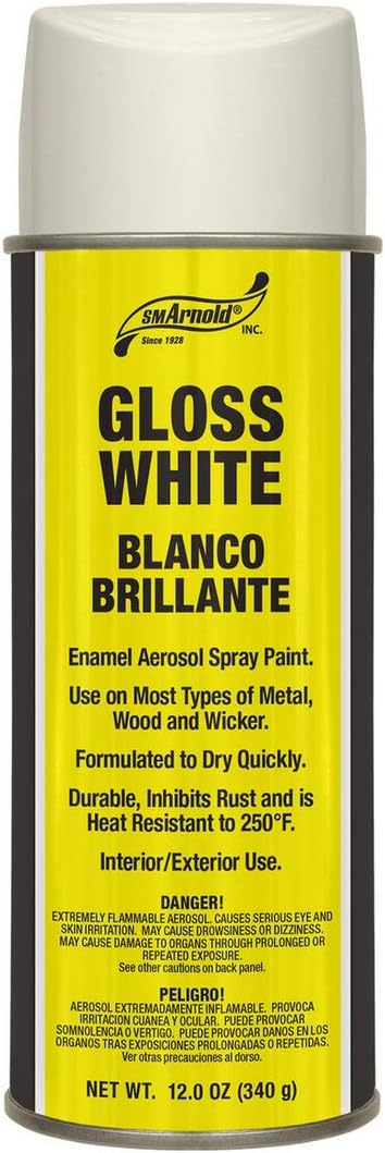 SM Arnold High-Quality Gloss White Enamel Spray Paint, 12 Oz. Can - Multi-Surface, Quick Dry, Rust Resistant, Heat Resistant, Long-Lasting Finish for Metal, Wood, Wicker - Indoor/Outdoor DIY Projects