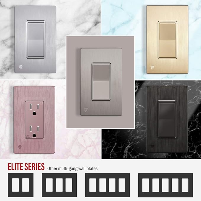 ENERLITES Elite Series Screwless Decorator Wall Plate Child Safe Outlet Cover, Gloss Finish, Size 1-Gang 4.68" H x 2.93" L, Unbreakable Polycarbonate Thermoplastic, SI8831-BNK, Brushed Nickel