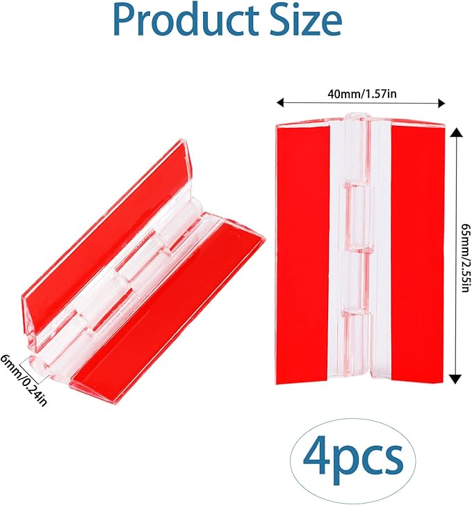 4 Pcs Transparent Plastic Hinges - Acrylic Piano Hinge Self-Adhesive Tools for Cabinet & Drawer Furniture DIY Display Stand (65x40 mm)