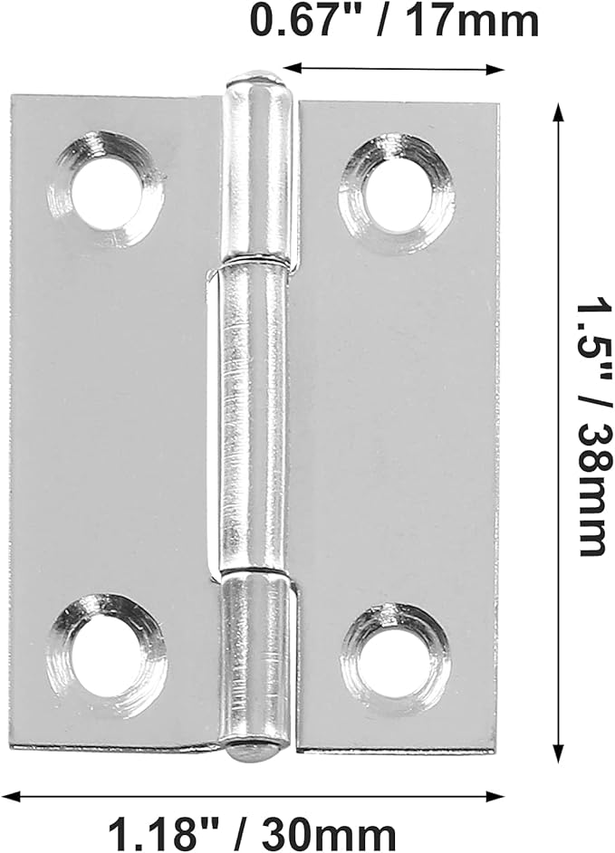 Biaungdo 10 Pack 1.5 Inch Butt Hinge, Stainless Steel Folding Butt Hinges, Cabinet Mini Hinges Small Box Hinges Door Hinge Rectangle