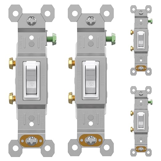 AIDA 4 Pack Single Pole Toggle Light Switch, 15 Amp, 120 Volt, Toggle Framed AC Quiet Switch, in Wall On/Off Switch Replacement, Self-Grounding, Residential and Commercial Grade, UL,Glossy White