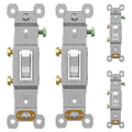 AIDA 4 Pack Single Pole Toggle Light Switch, 15 Amp, 120 Volt, Toggle Framed AC Quiet Switch, in Wall On/Off Switch Replacement, Self-Grounding, Residential and Commercial Grade, UL,Glossy White