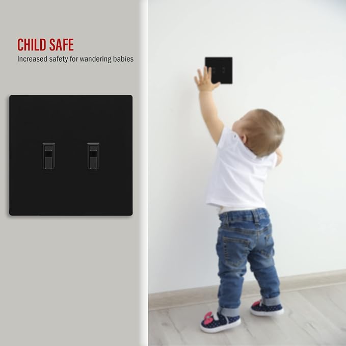 ENERLITES Screwless Double Toggle Switch Wall Plate, Child Safe Dual Light Switch Cover, Standard Size 2-Gang 4.68" x 4.73", Unbreakable Polycarbonate Thermoplastic, UL Listed, SI8812-BK, Glossy Black