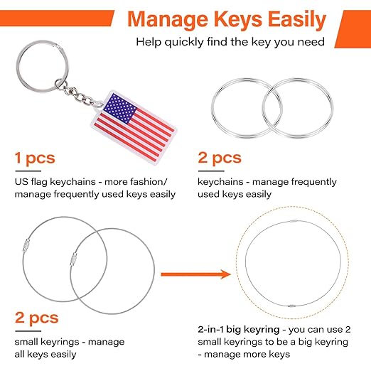 42 Pcs Equipment Keys Master Set, Compatible with CAT Caterpillar Bobcat JCB John Deere Case Kubota Volvo Komatsu Hyster Jlg Yanmar, Construction Heavy Equipment Ignition Keys with US Flag Keychain