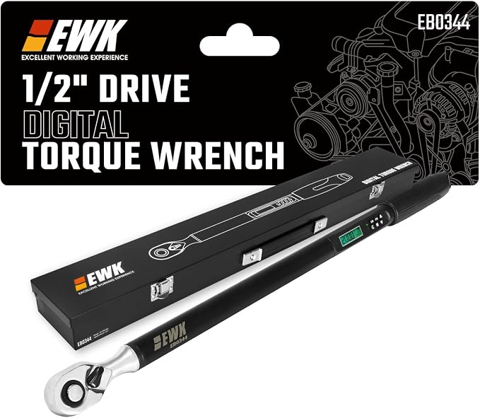 1/2 Inch Drive Digital Torque Wrench 7.4-147.6 ft-lbs (10-200 Nm) | IS0 6789, ±1.5% clockwise / ±2.5% counterclockwise, LCD Display, LED Buzzer Vibration Alert, 30 Memory Values