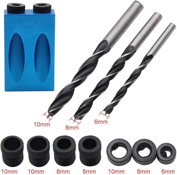 14Pcs Pocket Hole Jig, 15 Degree Dowel Drill Joinery Kit Hole Screw Jig with 6/8/10mm Drive Adapter for Woodworking Angle Drilling Holes, Carpenters Woodwork Guides Joint Angle Carpentry Locator
